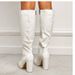 Women's Mid-Calf Boots - Pointed Toe Chunky Heel Side Zipper Satin & PU Fashion Boots For Streetwear & Evening Outfits Plus Size Women's Boots_vogvips.com