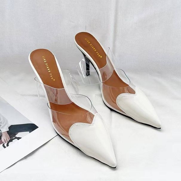 Women's White Bag & Transparent Heels Set – Long Handle Sausage Purse With 7CM Pointed Pumps (Retro-Futurism Combo)_vogvips.com