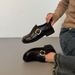 Plus-size Belt Buckle Slimming Flat Genuine Loafers For Women, Black Versatile Soft-soled Single Shoes, Soft Round-toe_vogvips.com