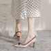 French-style Elegant Bow High-heeled Shoes For Women, Plaid Embossed Design, Thin Heel, Pointed Toe, Shallow Cut,_vogvips.com