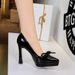 8399-H105 European And American Style Chunky Heel High-heeled For Women, Pointed Toe, Shallow Cut, Patent Leather,_vogvips.com