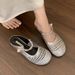 Hidden Wedge Woven Hollow Out Closed Toe Half Slippers For Women Outdoor 2025 Summer New Breathable Thick Sole Sandals_vogvips.com