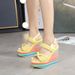 2026 New Model Cross-Border Foreign Trade Wholesale Straw Rainbow Sandals Super High Large Size Wedge Heel_vogvips.com