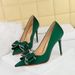3265-H36 Korean Banquet Slim Ultra High Heels Shallow Mouth Pointed Water Diamond Bow Single Shoes Women's_vogvips.com