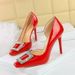 3287-5K63 Temperament Socialite Square Toe High Heels Patent Leather Glossy Side Empty Single Rhinestone Elegant And_vogvips.com