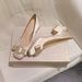2026 French-style Gentle Skirt, Thick Heel, Shallow Opening Single Shoes, Women's Season, Bow Satin Square Toe High Heels_vogvips.com