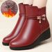 Mom Cotton Autumn Winter Middle-aged Soft Sole Wedge Leather Fleece-lined Warm Short Boots Versatile Large Size Women's_vogvips.com