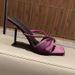 Yangshulin Same Style Purple Satin Rhinestone Stiletto Heel Slippers For Women New Elegant Square Toe One-Strap Cross_vogvips.com