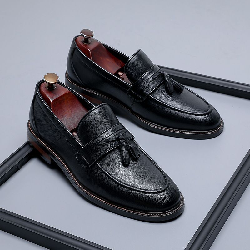 Business Leather For Men With Lazy Feet, Tassel Height Increasing Casual Men's Shoes, One Foot Stepping Le Fu Shoes_vogvips.com