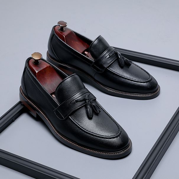 Business Leather For Men With Lazy Feet, Tassel Height Increasing Casual Men's Shoes, One Foot Stepping Le Fu Shoes_vogvips.com