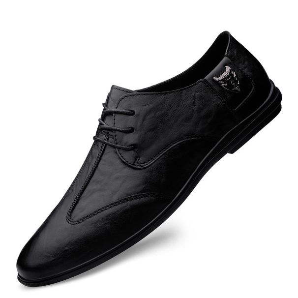 First Layer Casual Men's Formal Soft-soled Leather Shoes Men's Lace-up Shallow Mouth Splicing_vogvips.com