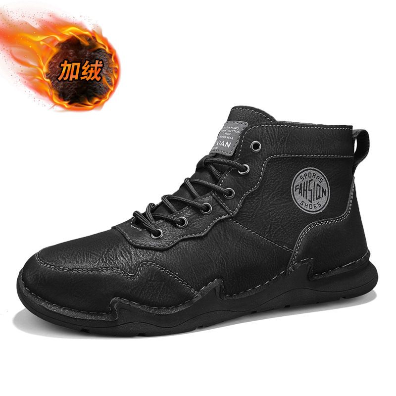 Men's Casual Shoes For Autumn And Winter With Fleece Warmth, Mid-Top Men's Shoes, Soft-Soled Octopus Shoes, Large Size 4_vogvips.com