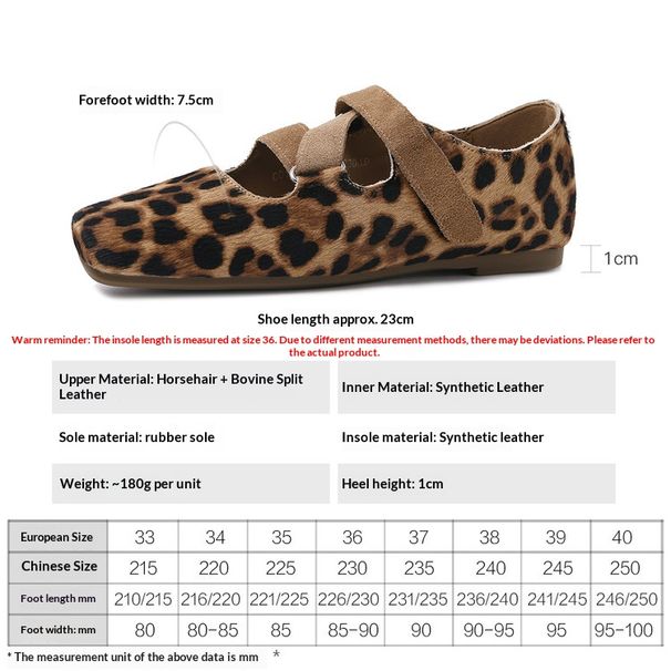 Cameido Mary Jane Ballet Flats With Cross Straps Leopard Print For Women Spring Horsehair Shoes_vogvips.com