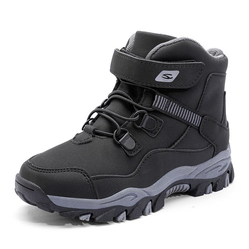 Winter High-Top Kids' Sneakers With Fleece Lining - Warm Comfortable Snow Boots For Boys, Non-Slip Rubber Sole, Adjustable Hook & Loop Closure_vogvips.com