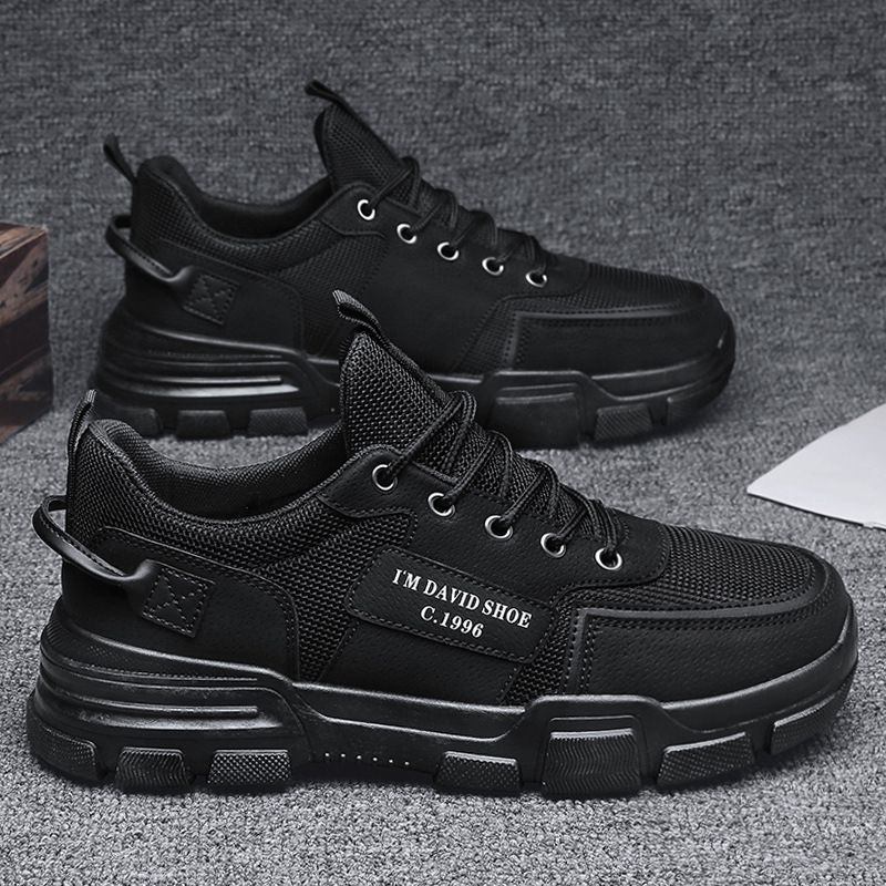 Men's Waterproof Slip-Resistant Work Shoes - Breathable Mesh Casual Sneakers For Construction & Outdoor Activities (Black/Tan)_vogvips.com