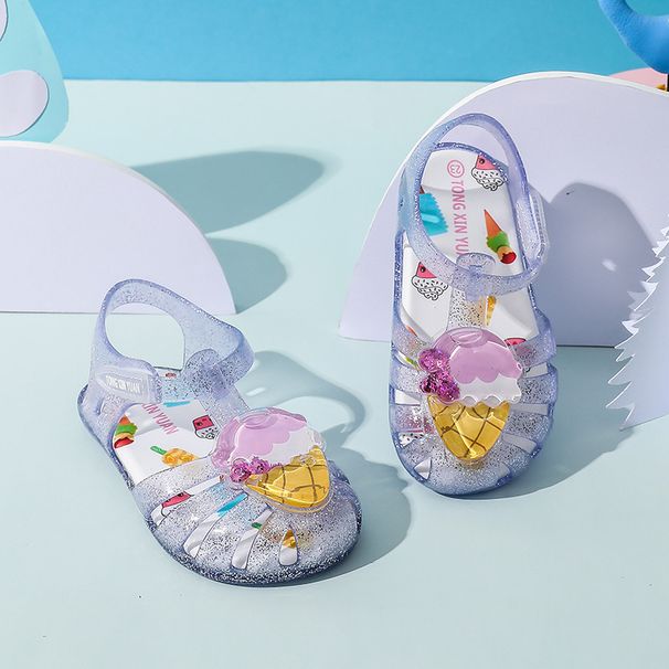 Girl Water-Playing Princess Soft-Soled Plaid Summer Hole Shoes_vogvips.com