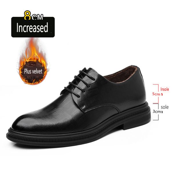 Men's Height Increasing Leather Shoes 8cm British Style Pointed Toe Wedding Groom Shoes_vogvips.com