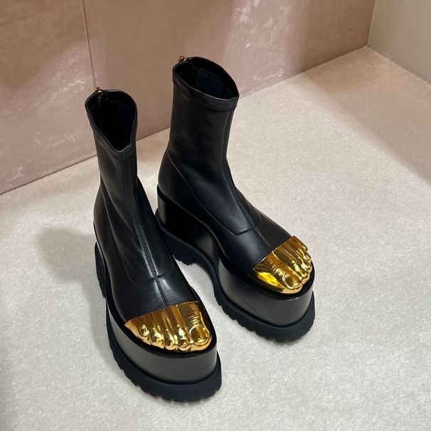 2025 Gold Toe Height-Increasing Shoes High Heel Soft Leather Women's Cross-Border Trade Winter Thick-Soled Short Boots_vogvips.com