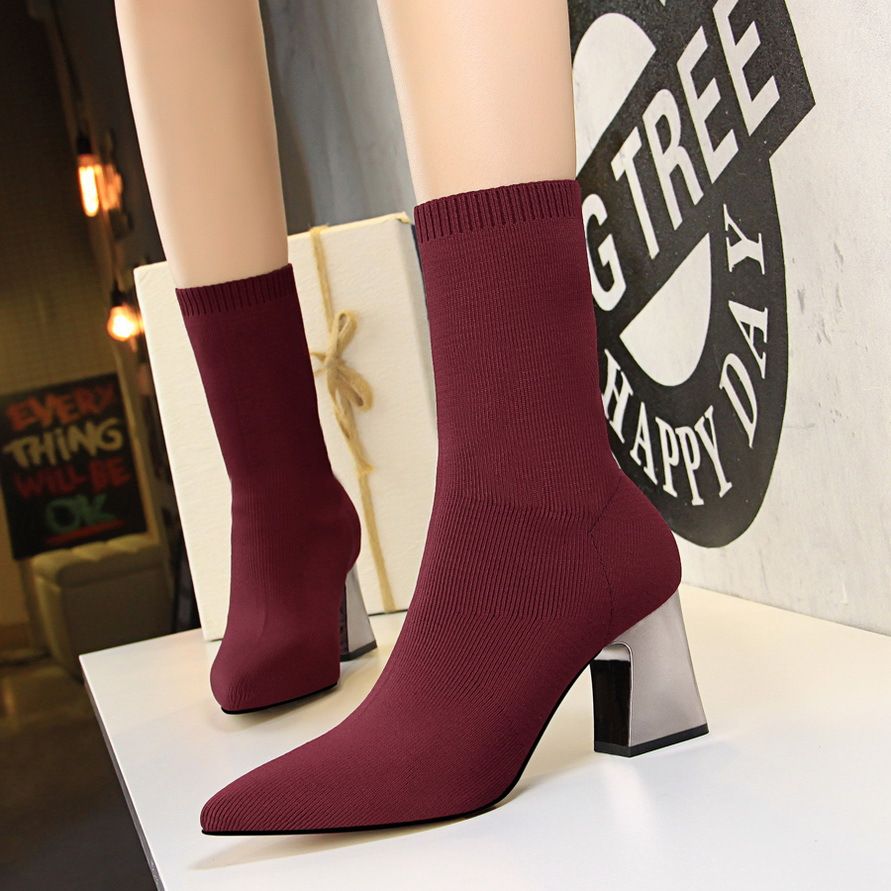 336-7 European American Style Fashionable Simple Women's With Chunky High Heels, Pointed Toe, Slimming And Sexy_vogvips.com