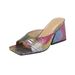 Plus Size Colorful Sequin Square Toe Chunky Heel Sandals For Women, Fashionable Outdoor Wear, High Heeled Sandals_vogvips.com
