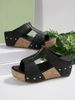 New Plus Size Women's Shoes Summer New Cross Thick Soled Rivet Buckle Cool Wedge Heel Slippers Independent_vogvips.com