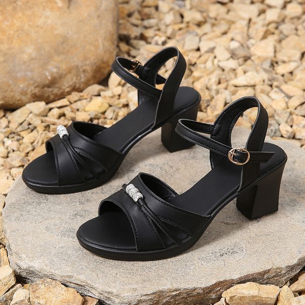 The New Chunky Heel One-line Buckle Fashion Sandals_vogvips.com