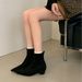 2025 Autumn Winter New Pointed Toe Short For Women Versatile Suede Stretch Slim Chunky Mid Heel Fashion Sock Boots_vogvips.com