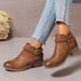 2025 New Large Size Western Leather For Women, Vintage Belt Buckle Chunky Heel Fashionable Versatile Fashion_vogvips.com