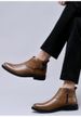Large Size Men's Short Boots Retro Martin Boots Pointed Belt Buckle Velcro Cotton Boots Men's Shoes_vogvips.com