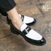 Summer New Men's Low-top Office Formal Leather Shoes Size 46 Black And White Color Block Slip-on Loafers_vogvips.com