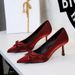 9527-1 French-style Fashionable High-heeled With Gold Silk Satin Bow, Pointed Toe, Shallow Cut, Slip-on, Thin Heel_vogvips.com