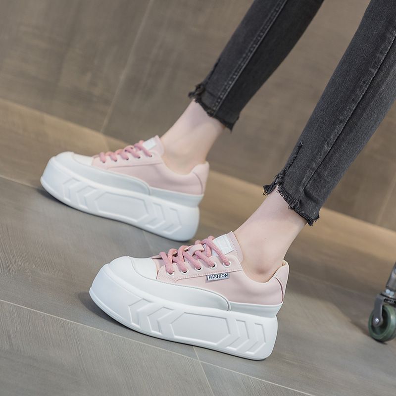 inner Height-increasing Bread Shoes Women's Thick-soled Leather Surface Casual Versatile Foot-showing Small Muffin Shoes Little White Shoes_vogvips.com