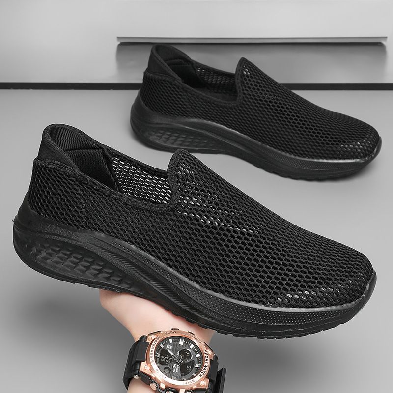 Cross-border Plus-size Men's New Summer Style, Slip-on Hollow Breathable Mesh Shoes, Low-top Casual Sports Shoes_vogvips.com