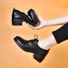 Round-toe Lace-up Women's Shoes 2025, Black Top-layer Cowhide, Chunky Heel Work Shoes, Soft Leather Loafers, Exclusive_vogvips.com