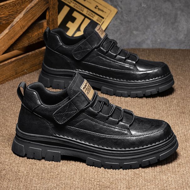 2024 Autumn New Casual Leather Shoes Men's Mid-top Martin Outdoor Thick-soled Work Short Boots_vogvips.com