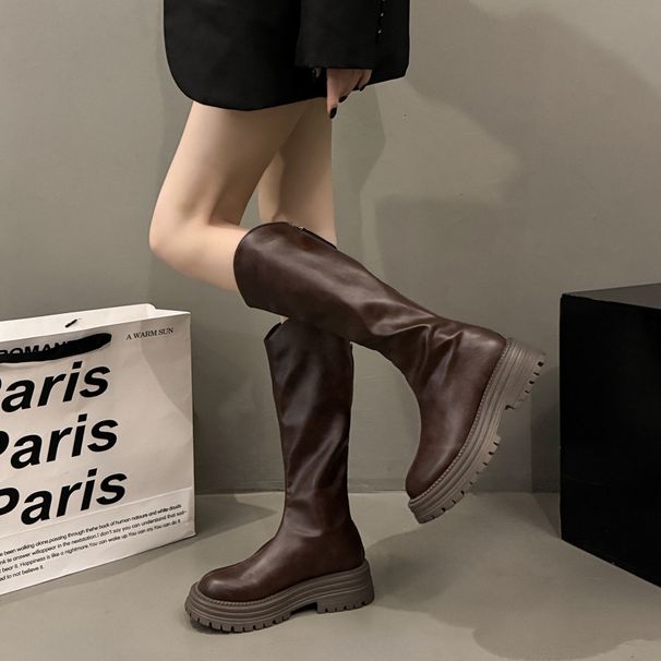 Solid Color Elegant British Style Chunky Heel Thick Sole Long For Women 2025 New Autumn Over-the-Knee Riding Boots_vogvips.com
