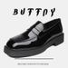 Blue Square Head Low Heel Foot Cover Patent Leather Casual Daily Business Commuter Leather Shoes_vogvips.com