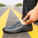 Men's Genuine Leather Casual Shoes With Perforated Design, Breathable Driving Loafers, Comfortable Round Toe Slip-On Shoes For Everyday Wear_vogvips.com