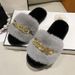 Fluffy Slippers Home Winter Casual Chain Designer Shoes Women 2024 Indoor Platform Plush Slides Girls Fashion Elegant La_vogvips.com