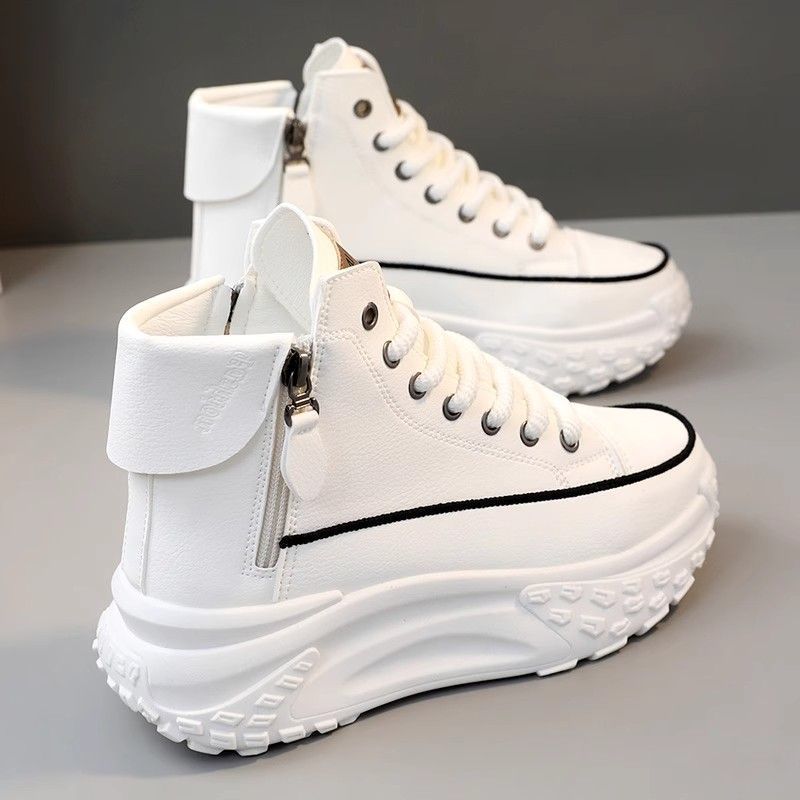 Women's High-top White Sneakers 2026 New Model, Thick-soled, Non-slip, Height-increasing Platform Casual Dad Shoes,_vogvips.com