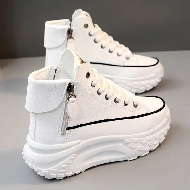 Women's High-top White Sneakers 2026 New Model, Thick-soled, Non-slip, Height-increasing Platform Casual Dad Shoes,_vogvips.com