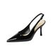 2025 Patent Leather High Heels Backless Stiletto Pointed Toe Shallow Mouth One Strap Half Mules Sandals Plus Size_vogvips.com
