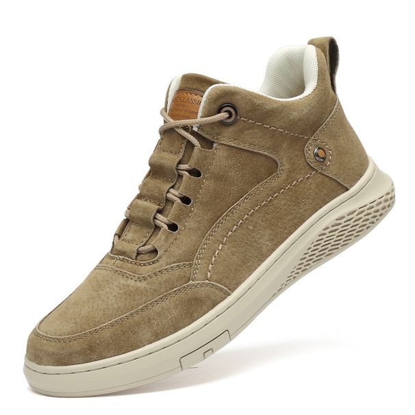 Men's Round Head Anti-suede Casual Board Shoes Front Lace-up Breathable Flat Heel Rubber Non-slip Sole Medium Top Men's Shoes_vogvips.com