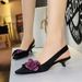 Pointed Middle Heel Single Shoes Women's Satin Back Empty Rear Strap Women's Shoes Are Not Tired_vogvips.com