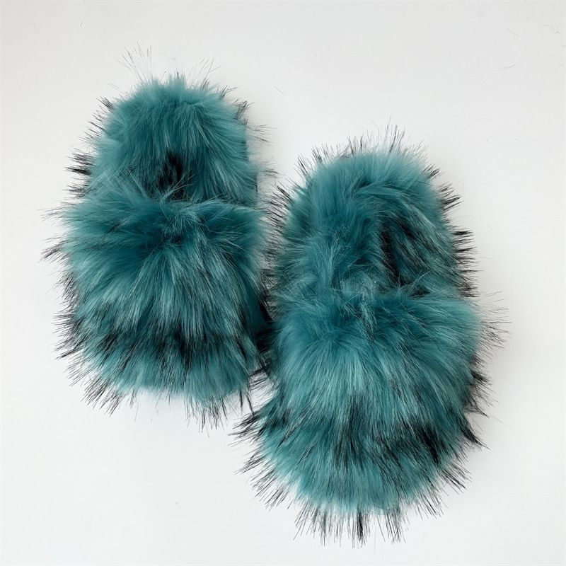 Women's Shoe Crossbody Love Bag Slippers Set Imitation Raccoon Fur Plush Shell Bag Home Shoes_vogvips.com