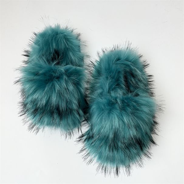 Women's Shoe Crossbody Love Bag Slippers Set Imitation Raccoon Fur Plush Shell Bag Home Shoes_vogvips.com