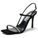 Sandals 2024 Summer Thin Square Head Black Rhinestone High Heel Design Sense Fashion Women's Shoes_vogvips.com