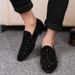 Trendy Wedding Hairstylist Men's British Style Low-top Pointed Toe Rhinestone Sequin Slip-on Business Leather Shoes_vogvips.com