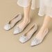 Rhinestone Single Shoes Women's Autumn Shallow Mouth Bow French Gentle Shoes Large Size Women's Shoes_vogvips.com