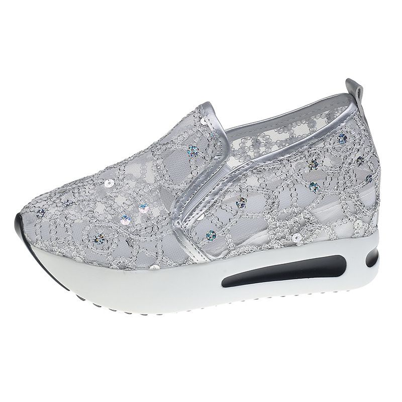 Spring Autumn Exclusive Summer Mesh Single Shoe With Sloping Heel, Thick Sole, Low Cut Shoes, Fashionable For Wearing On_vogvips.com